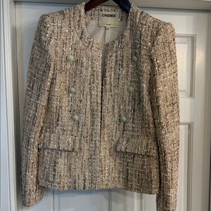 L'AGENCE Beige Metallic Tweed Jacket with Beautifully detailed cream buttons,